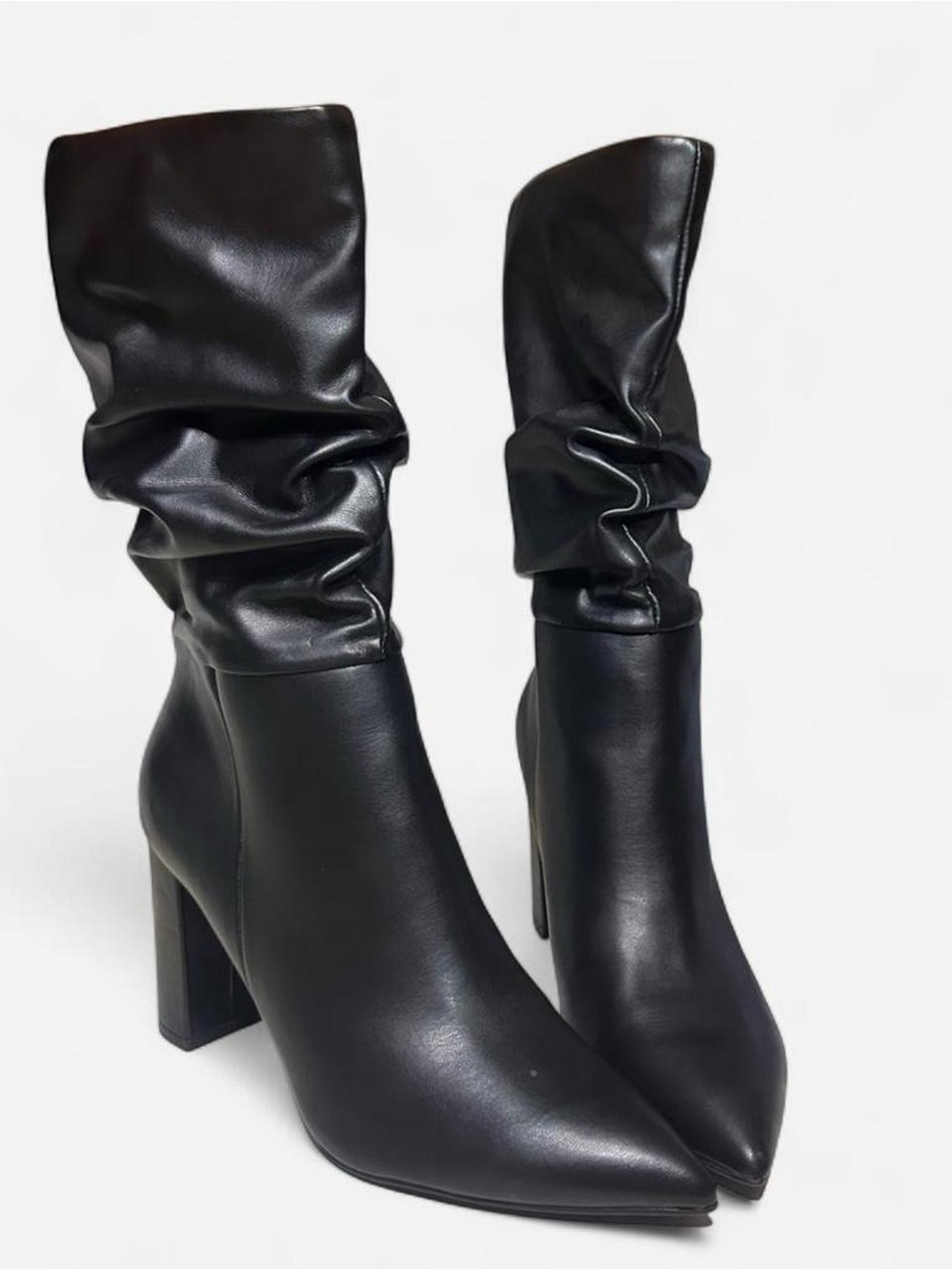 Marc Fisher Black Pointed-Toe Slouchy Heel Boots